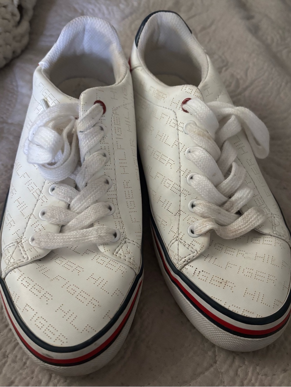 Tommy Hilfiger White Sneakers with Red and Blue Trim